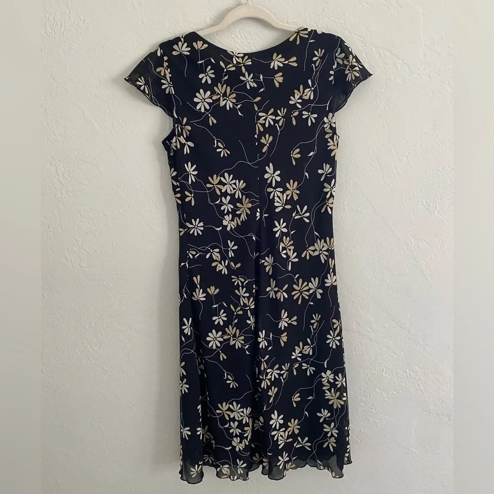 Y2K Ombré Floral Black Cap Sleeve Chiffon Lined Dress Coquette Boho Fairy Sz 10